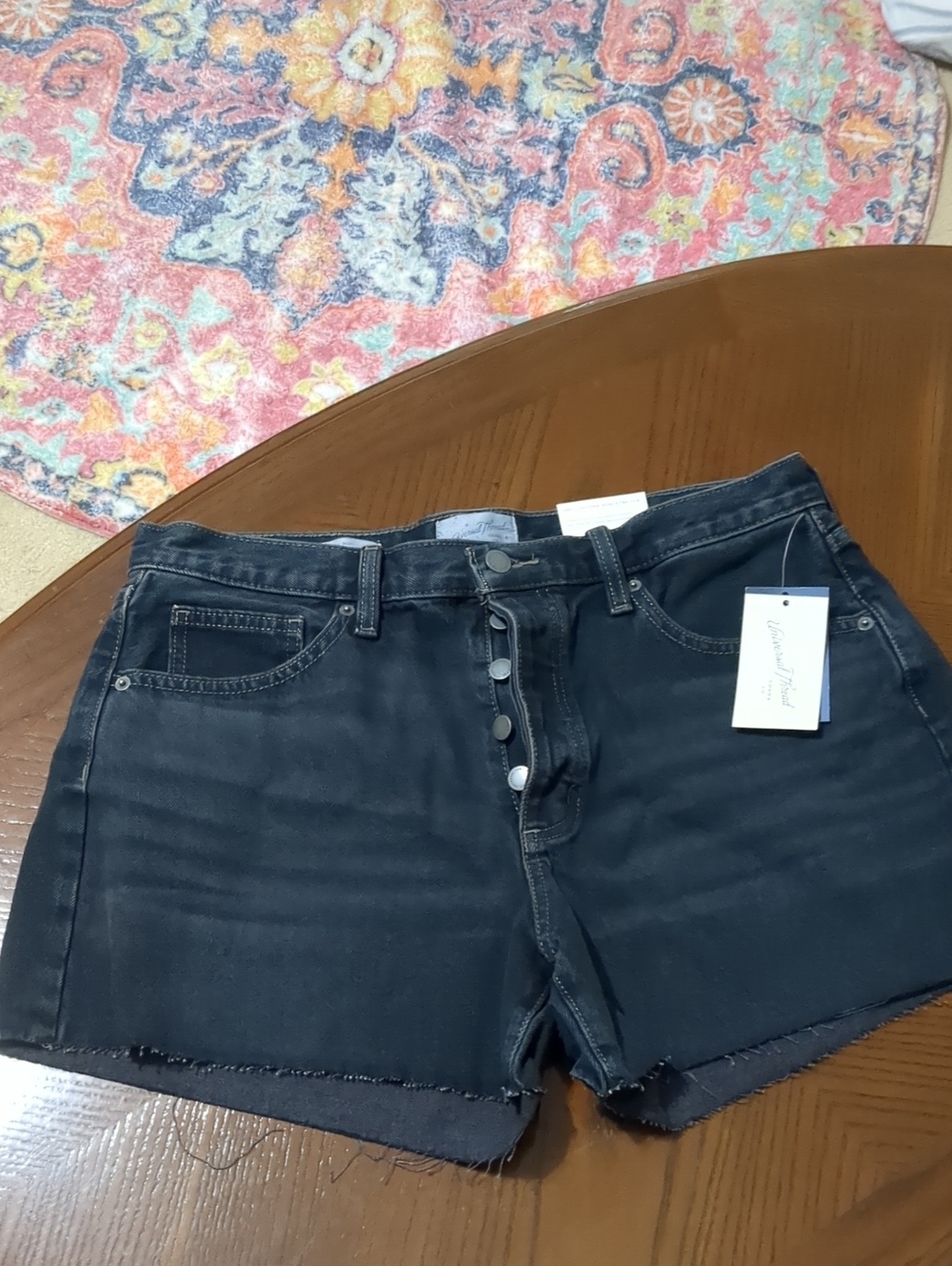 High-Rise Black Button-Front Denim Shorts 4" Inseam Button Fly